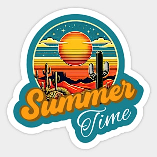 Summer time, sunset retro and cactus design for dark colors Sticker